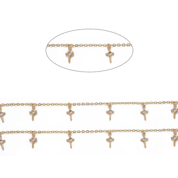 

PandaHall Handmade Brass Cable Chains, with Cubic Zirconia Charms and Spool, Long-lasting Plated, Soldered, Cross, Clear,Golden, Link...