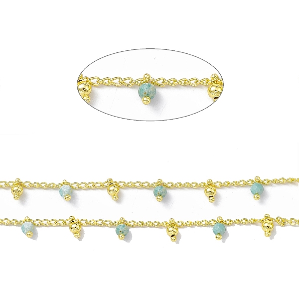 

PandaHall Handmade Brass Curb Chains, with Natural Amazonite Round Beaded Charms, Soldered, with Spool, Real 18K Gold Plated, Link...
