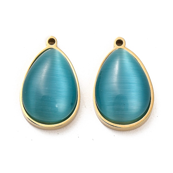 

PandaHall 304 Stainless Steel Pendants, with Cat Eye, Teardrop Charms, Real 14K Gold Plated, Turquoise, 22.5x14.5x7mm, Hole: 1.5mm Stainless..., Green