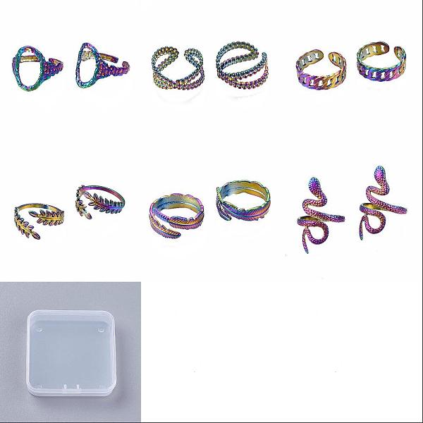 

PandaHall 6Pcs 6 Style Leaf & Feather & Snake & Oval Cuff Rings, Hollow Wide Open Rings, Rainbow Color 304 Stainless Steel Rings for Women...