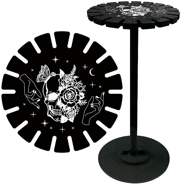 

PandaHall Wooden Wheel, Wooden Display Shelf, Black Holder Stand, Rustic Divination Pendulum Storage Rack, Witch Stuff, Skull, 120x10mm...