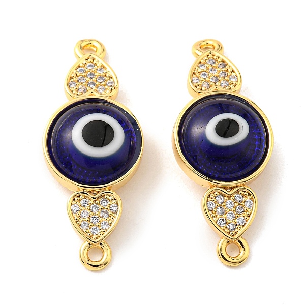 

PandaHall Brass Micro Pave Clear Cubic Zirconia Connector Charms, with Lampwork, Evil Eye with Heart, Real 18K Gold Plated, Marine Blue...