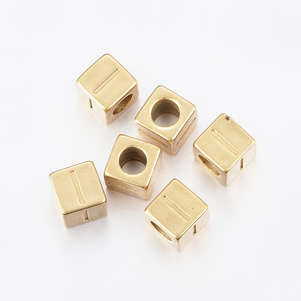 

PandaHall 304 Stainless Steel Large Hole Letter European Beads, Horizontal Hole, Cube with Letter.I, Golden, 8x8x8mm, Hole: 5mm 304...