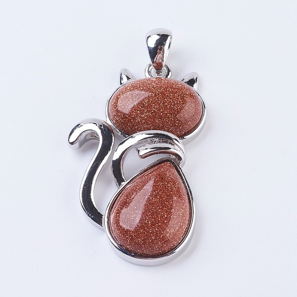 

PandaHall Synthetic Goldstone Kitten Pendants, with Brass Findings, Cat Silhouette Shape, Platinum, 45x27x8mm, Hole: 5x7mm Goldstone Cat...