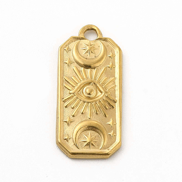 

PandaHall 304 Stainless Steel Pendants, Rectangle with Moon & Eye Charms, Golden, 22.5x10.5x1.5mm, Hole: 2mm 304 Stainless Steel Rectangle