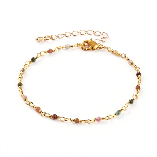 

PandaHall Faceted Round Natural Tourmaline Beaded Bracelets, with Brass Lobster Claw Clasps, Golden, 7-3/8 inch(18.7cm) Tourmaline
