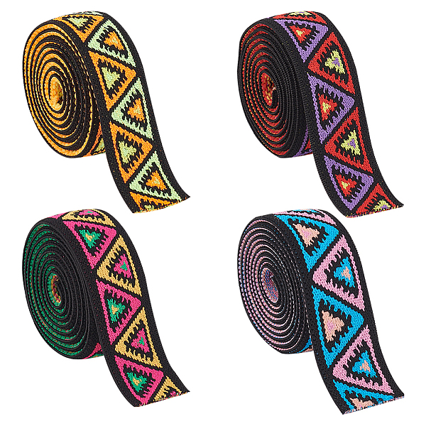 

PandaHall BENECREAT 8 Yards 4 Colors Flat Ethnic Style Polyester Elastic Band, Triangle Jacquard Elastic Cord, Garment Accessories, Mixed..., Multicolor