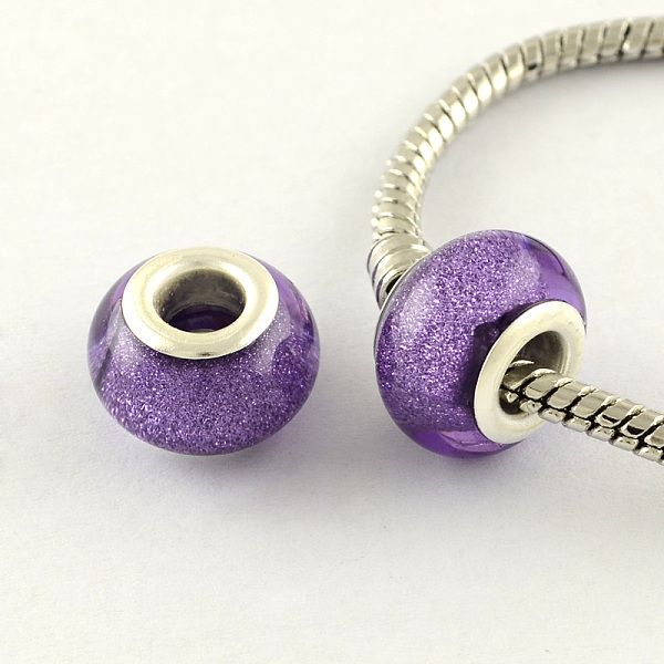 

PandaHall Large Hole Resin European Beads, with Silver Color Plated Brass Double Cores, Rondelle, Mauve, 14x9mm, Hole: 5mm Resin+Brass Core..., Purple