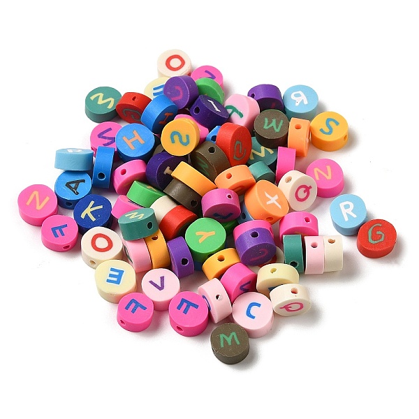 

PandaHall Handmade Polymer Clay Beads, Round with Letter, Mixed Color, 10x4mm, Hole: 1.6mm Polymer Clay Round Multicolor