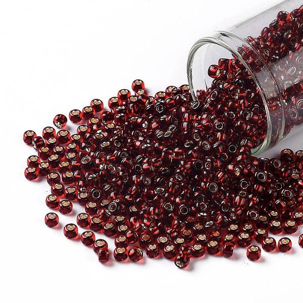 

PandaHall TOHO Round Seed Beads, Japanese Seed Beads, (2153S) Silver Lined Dark Cherry Amber, 8/0, 3mm, Hole: 1mm, about 222pcs/bottle..., Red