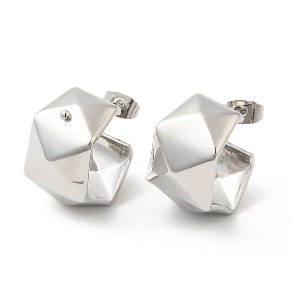 

PandaHall Brass Faceted Round Stud Earrings, Half Hoop Earrings for Women, Platinum, 20x20mm Brass Round