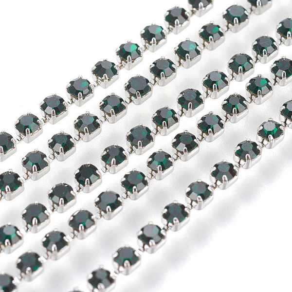 

PandaHall Brass Rhinestone Strass Chains, Rhinestone Cup Chain, 2880pcs Rhinestone/bundle, Grade A, Silver Color Plated, Emerald, 2mm, about..., Green
