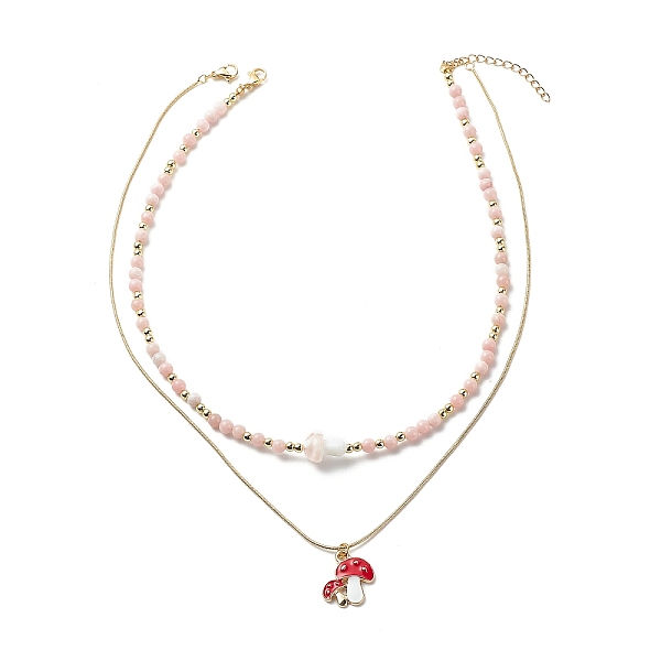 

PandaHall 2Pcs 2 Style Alloy Enamel Mushroom Pendant Necklaces Set, Pink Opal & Synthetic Hematite & Lampwork Beaded Stackable Necklaces for...