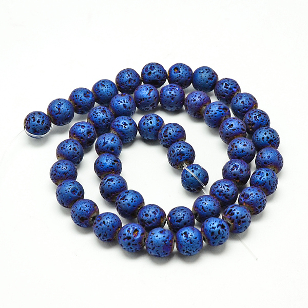 

PandaHall Electroplate Natural Lava Rock Beads Strands, Matte Style, Round, Blue Plated, 8x8.5mm, Hole: 1mm, about 48pcs/strand, 15.3 inch...