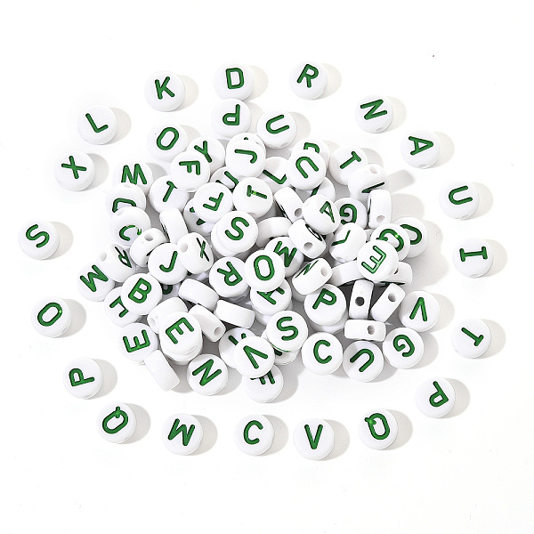 

PandaHall Opaque White Acrylic Beads, with Enamel, Horizontal Hole, Flat Round with Initial Letter, Sea Green, 9.5x4.5mm, Hole: 2mm...