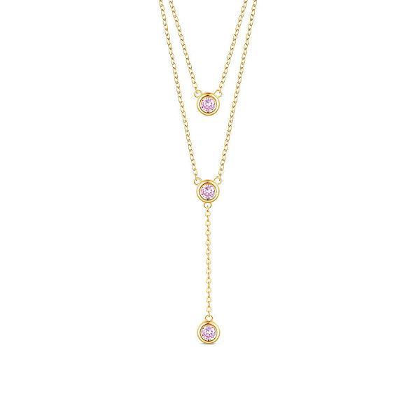 

PandaHall SHEGRACE 925 Sterling Silver Two-Tiered Necklaces, with Three Round Pink AAA Cubic Zirconia Pendant, Golden, 14.96 inch~16.54 inch...