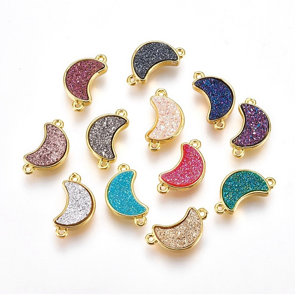 

PandaHall Brass Links connectors, with Druzy Resin, Moon, Golden, Mixed Color, 18.5~19x10~10.5x3.5~4mm, Hole: 1mm Brass+Resin Moon..., Multicolor