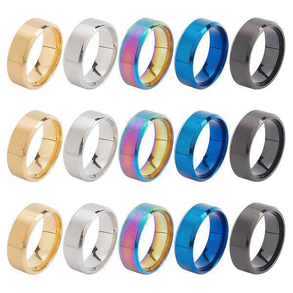 

PandaHall ARRICRAFT 15Pcs 5 Colors 201 Stainless Steel Plain Band Finger Ring for Men Women, Mixed Color, 8mm, Inner Diameter: 20.5mm...