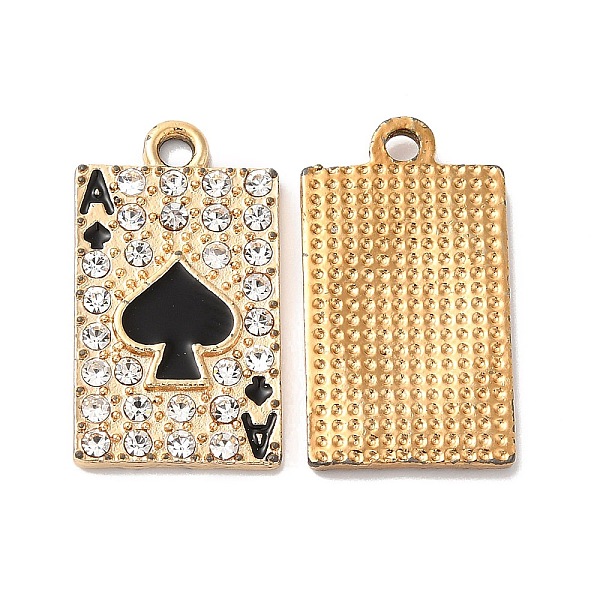 

PandaHall Rack Plating Alloy Crystal Rhinestone Pendants, with Black Enamel, Playing Cards Charms, Golden, 22.5x12.5x2mm, Hole: 1.5mm Alloy..., Clear