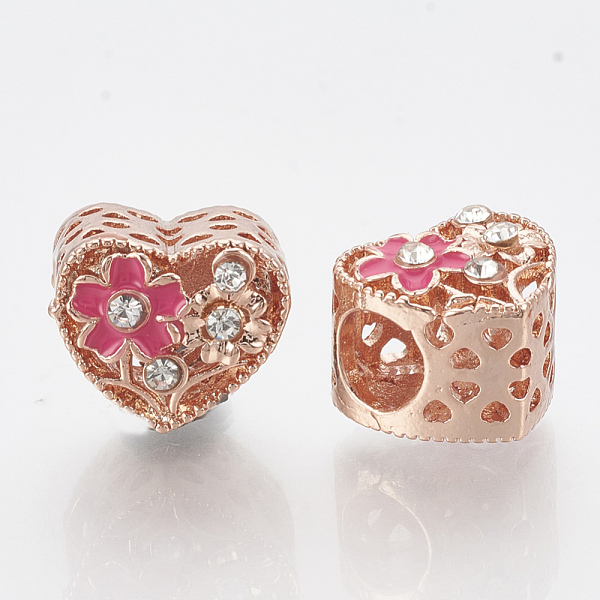 

PandaHall Alloy Rhinestone European Beads, with Enamel, Large Hole Beads, Hollow, Heart, Hot Pink, Crystal, Rose Gold, 10.5x12x10mm, Hole...