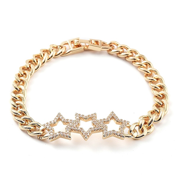 

PandaHall Cubic Zirconia Link Bracelet with Golden Brass Curb Chains, Long-Lasting Plated, Star, 6-7/8 inch(17.6cm) Cubic Zirconia Star
