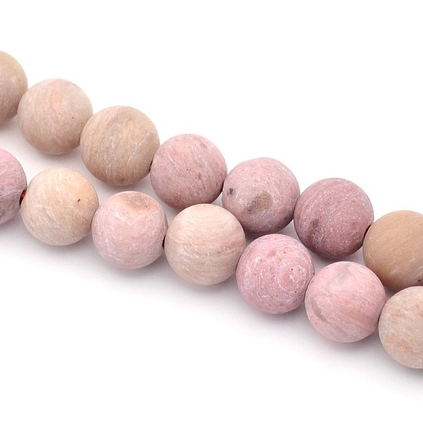 PandaHall Frosted Round Natural Rhodonite Beads Strands, 8mm, Hole: 1mm, about 47~49pcs/strand, 14.9~15.6 inch Rhodonite Round