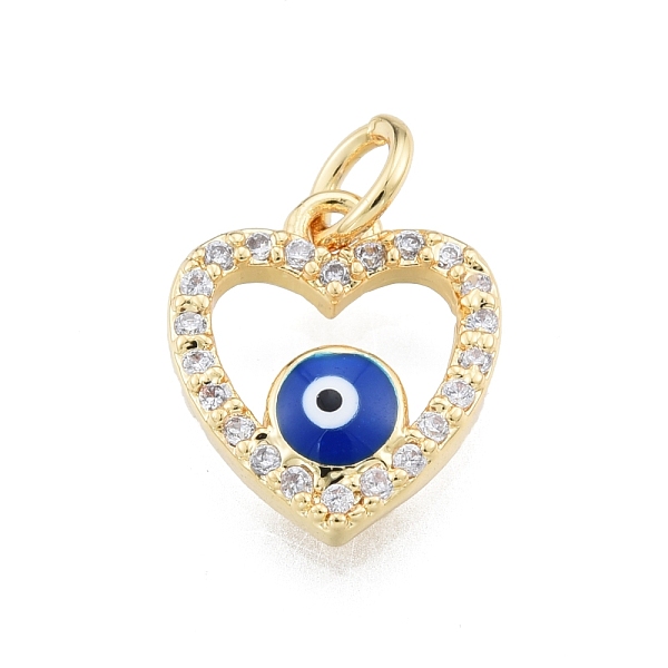 

PandaHall Brass Micro Pave Clear Cubic Zirconia Charms, with Enamel and Jump Rings, Golden, Heart with Evil Eye, Blue, 13x11x3mm, Hole: 3mm...