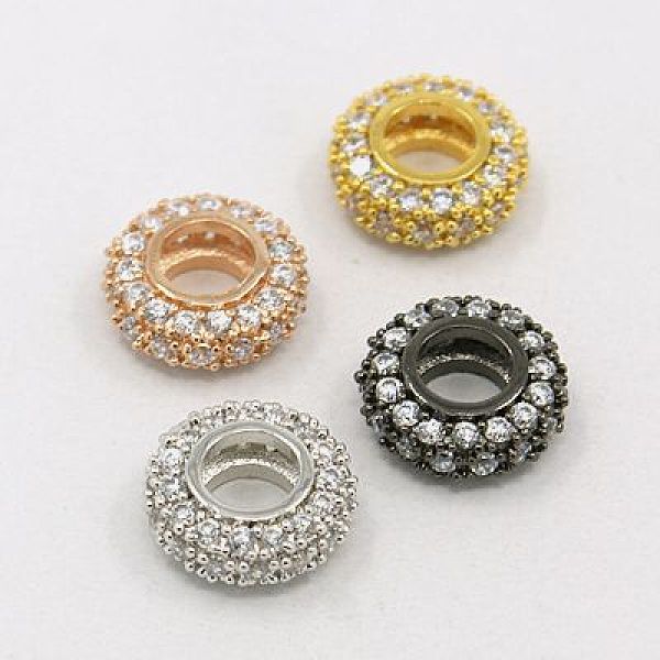 

PandaHall Brass Cubic Zirconia European Beads, Rondelle, Mixed Color, 11x4mm, Hole: 5mm Brass+Cubic Zirconia Rondelle Clear