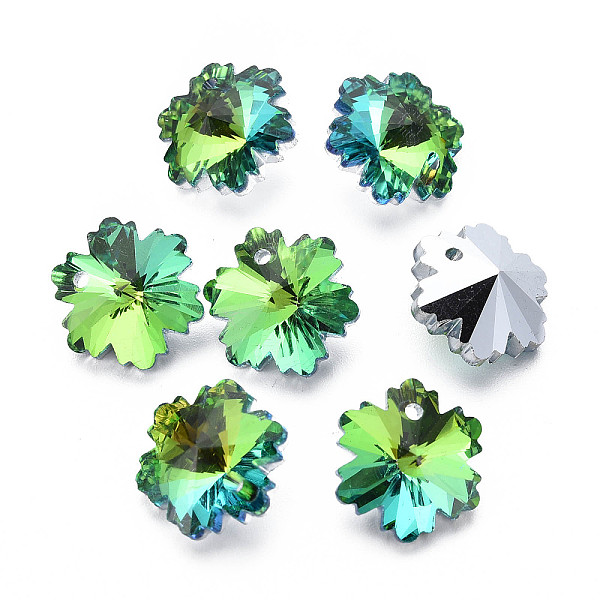 

PandaHall Electroplated Glass Charms, Silver Plated Bottom, Faceted, Snowflake, Medium Sea Green, 14x12.5x7mm, Hole: 1.4mm, about...