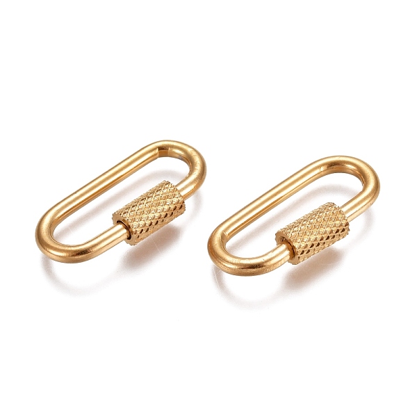 

PandaHall Ion Plating(IP) 304 Stainless Steel Screw Carabiner Lock Charms, for Necklaces Making, Oval, Golden, 26x14x4mm, Screw: 8x4mm 304...