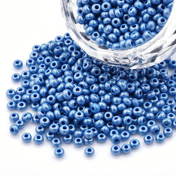 

PandaHall 8/0 Czech Opaque Glass Seed Beads, Lustered, Round, Dodger Blue, 3x2mm, Hole: 1mm, about 500g/bag Czech Glass