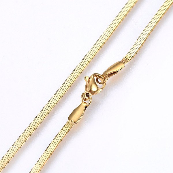 

PandaHall 304 Stainless Steel Herringbone Chain Necklaces, with Lobster Claw Clasps, Golden, 17.7 inch(45cm), 2.5x0.4mm 304 Stainless Steel