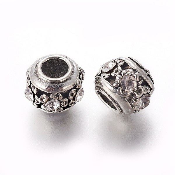 

PandaHall Alloy European Beads, Large Hole Beads, with Rhinestone, Rondelle, Crystal, Antique Silver, 11x9mm, Hole: 5mm Alloy+Rhinestone..., Clear