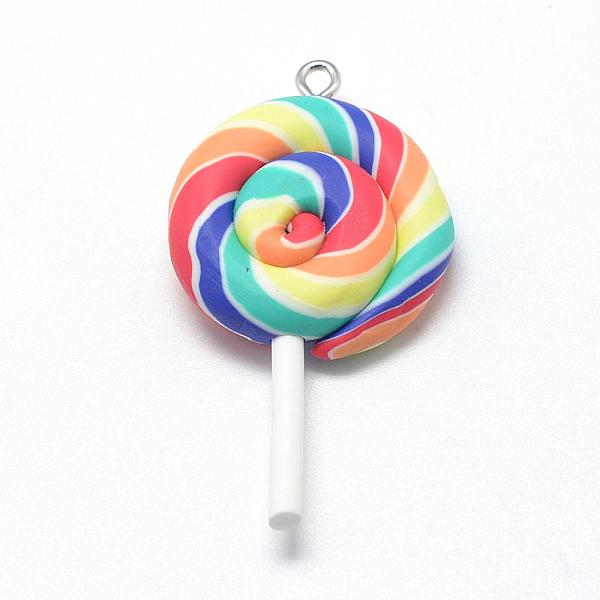 

PandaHall Handmade Polymer Clay Big Pendants, Lollipop, Colorful, 48~56x27~29x7~10mm, Hole: 2mm Polymer Clay Candy