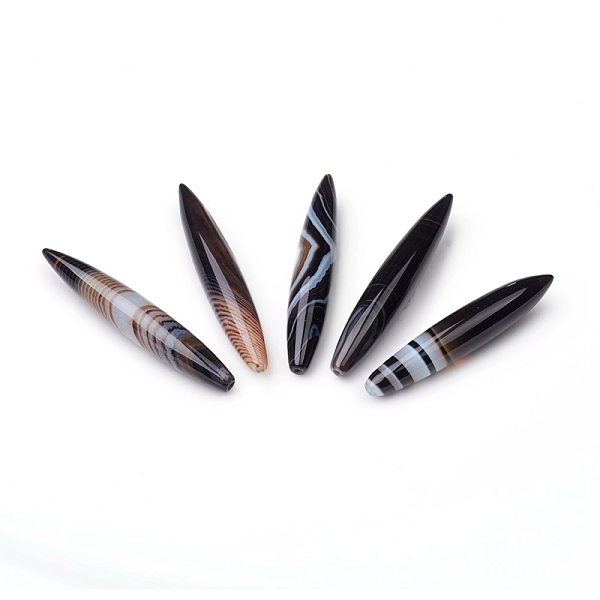 

PandaHall Natural Banded Agate/Striped Agate Beads, Half Drilled, Dyed & Heated, Oval, 41.5~42x7mm, Hole: 0.8~1mm Banded Agate Oval
