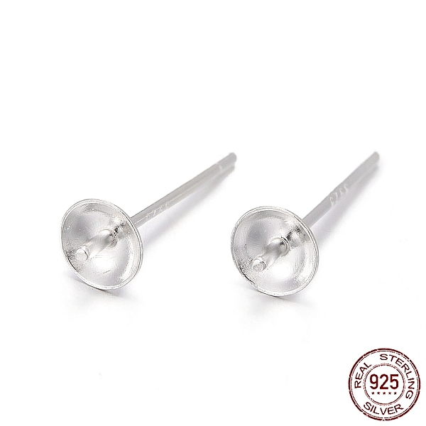 

PandaHall 925 Sterling Silver Stud Earring Findings, For Half Drilled Beads, with 925 Stamp, Silver, 4mm, Pin: 0.7mm Sterling Silver Silver