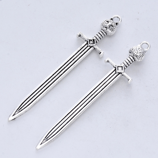 

PandaHall Tibetan Style Alloy Big Pendants, Cadmium Free & Lead Free, Katana, Antique Silver, 66.5x14.5x6mm, Hole: 2mm, about 131pcs/500g...