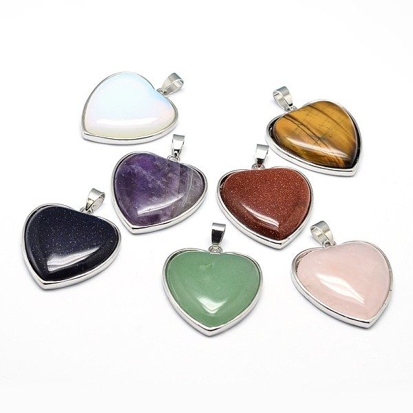 Heart Platinum Plated Brass Natural & Synthetic Mixed Stone Pendants