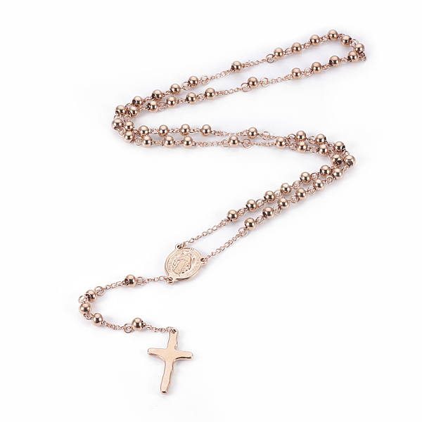 

PandaHall 304 Stainless Steel Rosary Bead Necklaces, Oval with Virgin Mary, Crucifix Cross, For Easter, Rose Gold, 26.4 inch(67cm) 304...
