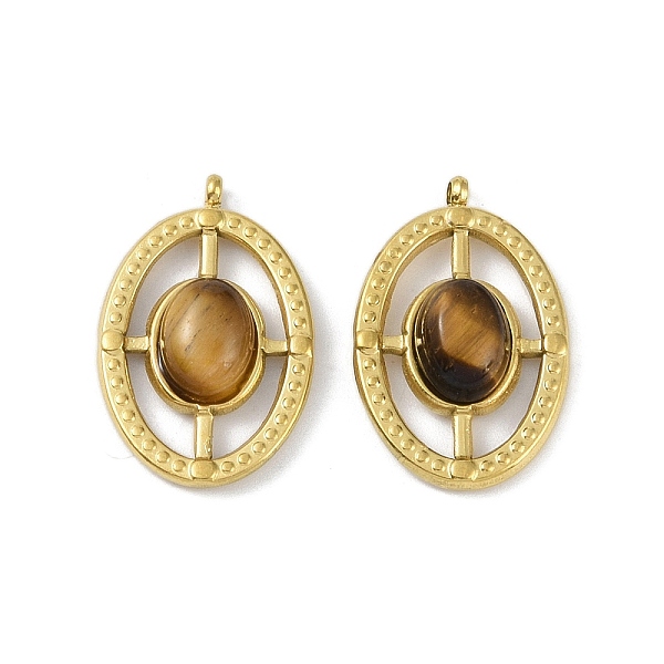 

PandaHall Natural Tiger Eye Pendants, Ion Plating(IP) 304 Stainless Steel Oval Charms, Real 18K Gold Plated, 21.5x14x5mm, Hole: 1.4mm Tiger...