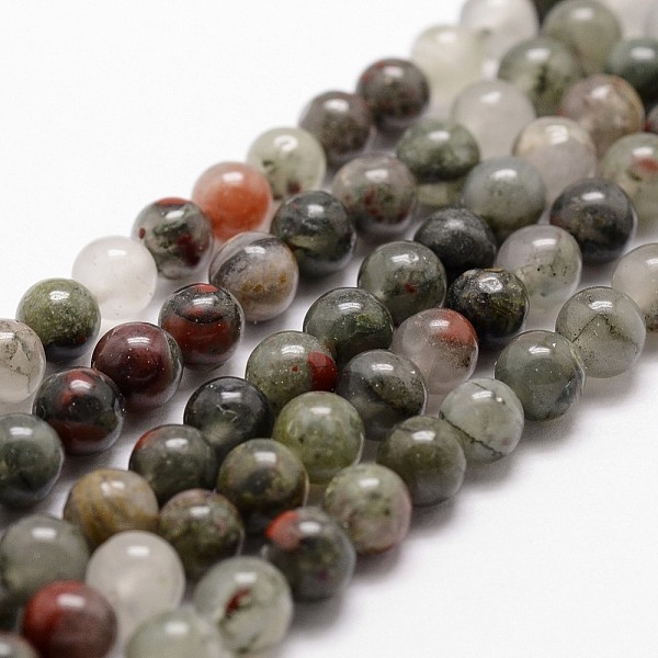 PandaHall Natural African Bloodstone Beads Strands, Heliotrope Stone Beads, Round, 10mm, Hole: 1mm, about 37pcs/strand, 14.9 inch~15.1 inch...
