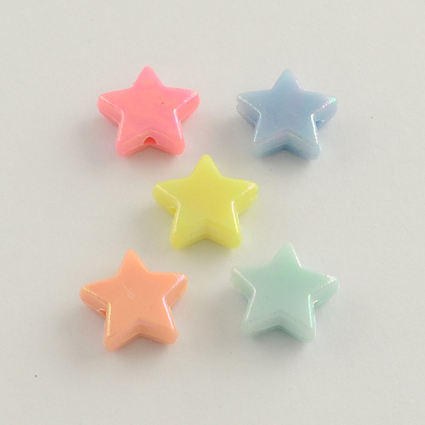 PandaHall AB Color Plated Acrylic Beads, Star, Mixed Color, 14x14x5mm, Hole: 2mm Acrylic Star Multicolor