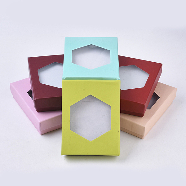 

PandaHall Cardboard Jewelry Boxes, for Ring, Necklace, Earring, with Hexagon Shape Clear Window and Sponge Inside, Rectangle, Mixed Color..., Multicolor