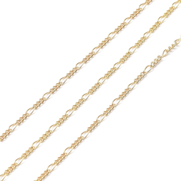 

PandaHall Brass Figaro Chains, Soldered, Real 14K Gold Filled, Link: 3x1x0.5mm, 1.5x1x0.6mm Brass