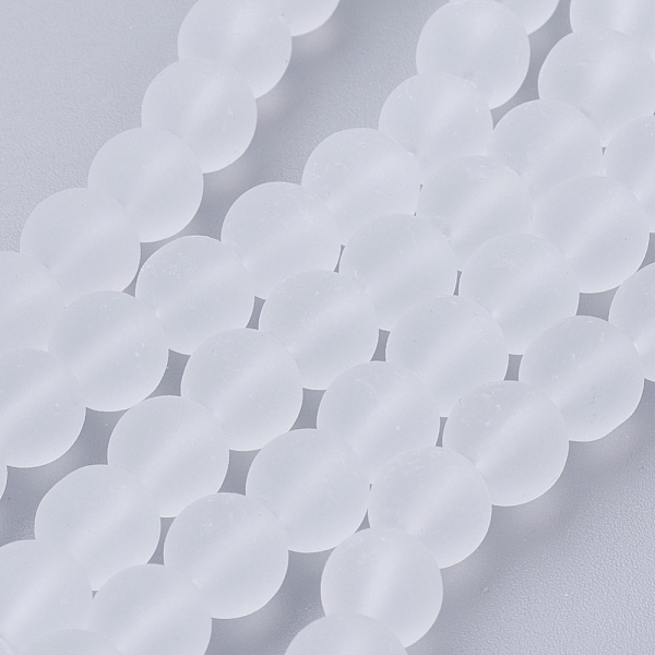 

PandaHall Transparent Glass Bead Strands, Frosted, Round, White, 8mm, Hole: 1~1.6mm, about 99pcs/strand, 31.4 inch Glass Round White