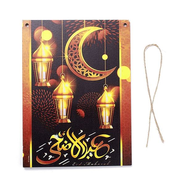 

PandaHall Eid Theme Density Board Wooden Wall Ornament Doorplate Pendants, Rectangle with Jute Twine, for Home Garden Hanging Decoration...