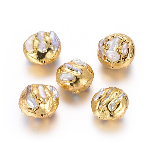 

PandaHall Natural Cultured Freshwater Pearl Beads, Covered with Brass, Flat Round, Golden, 26.5~28.5x25.5~28x15.5~20mm, Hole: 1mm Pearl Flat...