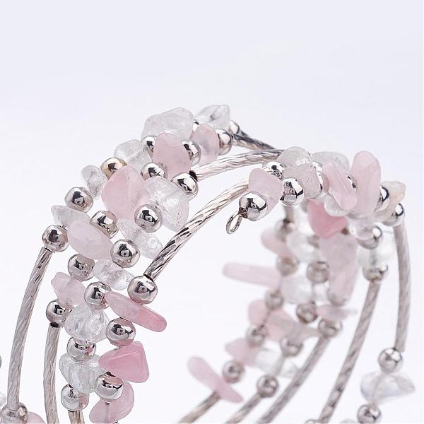Fünf Schleifen Wickeln Rosenquarz Perlen Armbänder