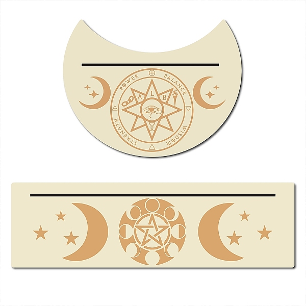 

PandaHall Gorgecraft 2Pcs 2 Style Natural Wood Card Stand for Tarot, Display Stand for Witch Divination Tools, Moon Pattern, 1pc/style Wood..., Brown