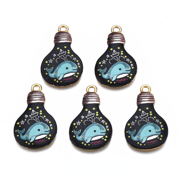 

PandaHall Rack Plating Alloy Enamel Pendants, Cadmium Free & Nickel Free & Lead Free, Bulb with Whale Pattern, Turquoise, 28x17x2.5mm, Hole..., Green